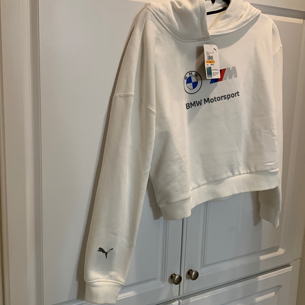 NWT- PUMA BMW cropped white hoodie